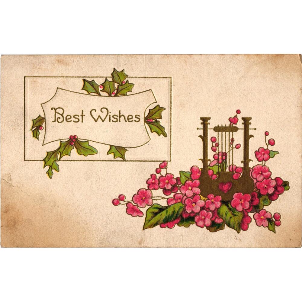 Birthday Best Wishes Floral Postcard Embossed‎ Unposted